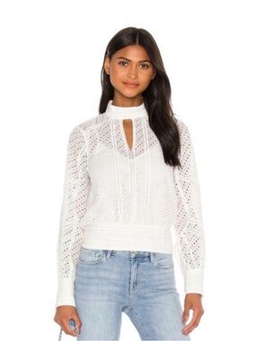 Frame Denim White Eyelet Jacket with Keyhole Front